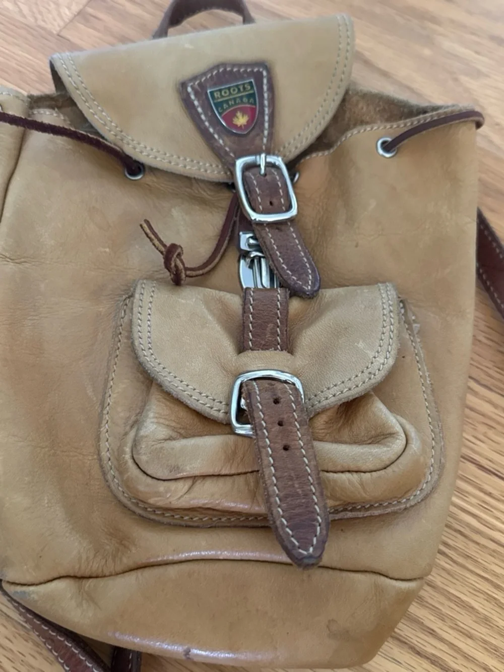 ROOTS CANADA Brown Buckle Backpack Shoulder Strap Solid Pattern